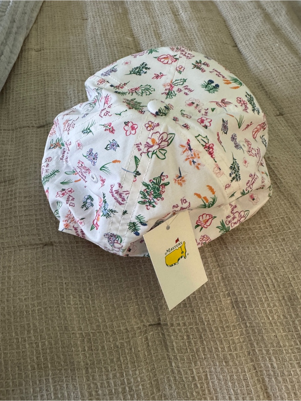 Masters Floral Print Rope-Trim Cap in White with Green and Yellow - Picture 2 of 3